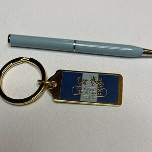 Coach Gold and Blue Leatherware Keychain and Coach Pen
